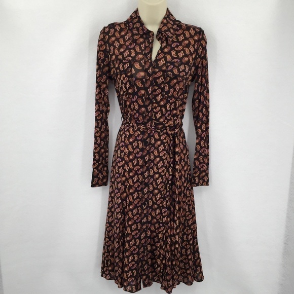 DVF Diane von Furstenberg Andi Tie Paisley black shirtdress midi new XXS 0 00 - Picture 2 of 5